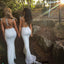 White Two Pieces Beaded Top Mermaid Tulle Cap Sleeve Jersey Prom Dresses, FC2143