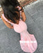 Pink Sexy Mermaid Deep V-neck Backless Prom Dresses, FC2343