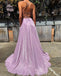 Spaghetti Straps A-line Sparkly Deep V-neck Prom Dress, FC4019