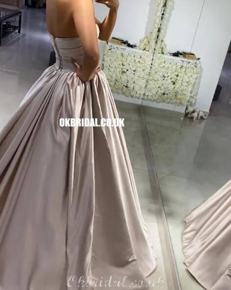 Simple A-line Satin Sweetheart Backless Prom Dresses, FC4234