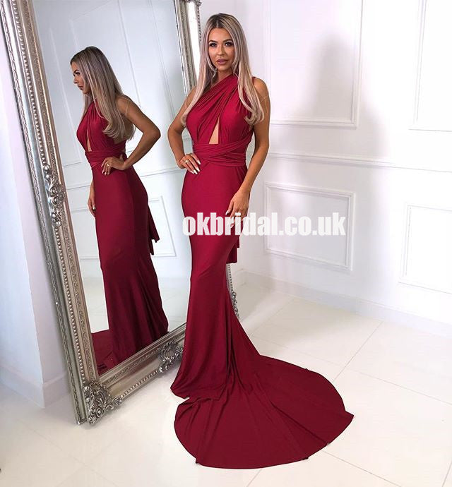 One Shoulder Convertible Jersey Prom Dress, Mermaid Backless Sexy Long Prom Dress,KX1228