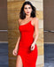 Red Sexy Mermaid Slit Jersey One-Shoulder Long Prom Dresses, FC5450