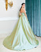 Long Sleeves A-line Satin Honest Tulle Beaded Prom Dresses, FC5840