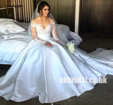 Charming Long Sleeve Lace  Sexy Side Split Wedding Dress with Detachable Satin Skirt, LB1126
