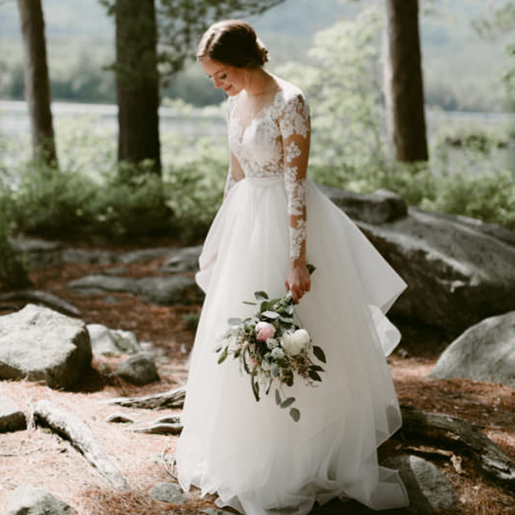 Charming Long Sleeve Lace Open-Back Wedding Dress with Detachable Chif Dresses Charming Long Sleeve Lace Open-Back Wedding Dress with Detachable Chif Dresses