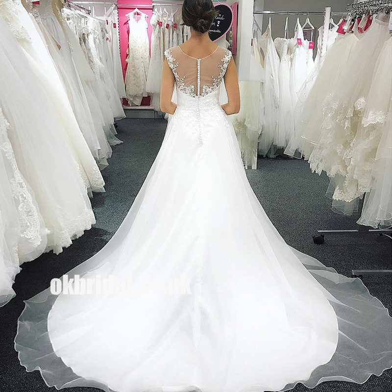A-Line Organza Wedding Dress, Tulle Charming Applique Cheap Wedding Dress, LB0772