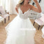 Spaghetti Strpas Lace Top Backless Wedding Dresses, White Organza A-Line Backless Wedding Gowns, LB0923