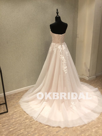 Sweet Heart Backless Applique Wedding Dresses, Tulle A-Line Lace Wedding Dresses, KX1094