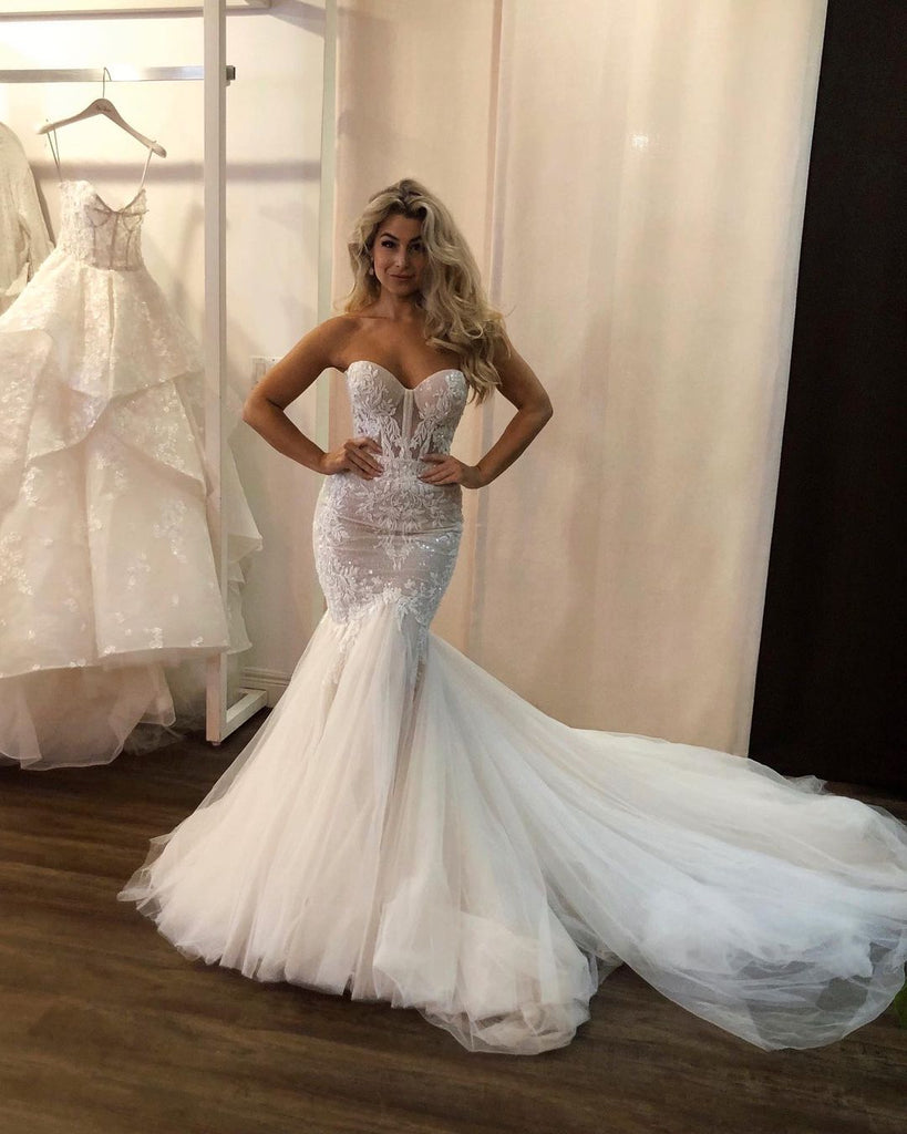 Gorgeous Sweetheart Lace Mermaid Backless Long Wedding Dresses, FC6116